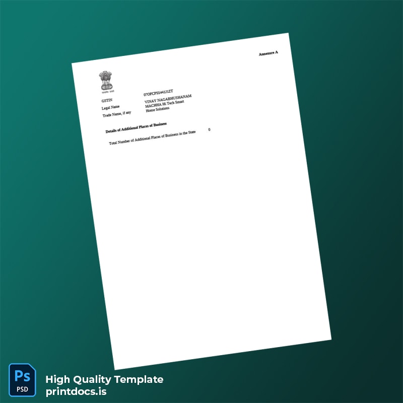 Printable India Rajasthan GST Registration Certificate Template in Word and PDF formats page 2 Image Preview - PrintDocs