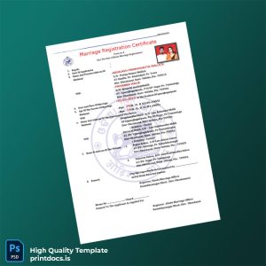 Printable India Registrar Marriage Registration Certificate Template (Word & PDF) Image Preview