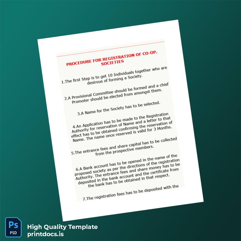 Printable India Registrar of Cooperative Societies Registration Certificate Template in Word and PDF formats page 2 Image Preview - PrintDocs