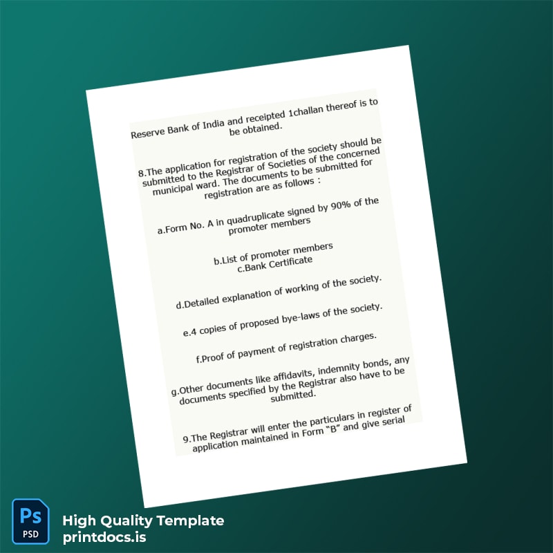 Printable India Registrar of Cooperative Societies Registration Certificate Template in Word and PDF formats page 3 Image Preview - PrintDocs