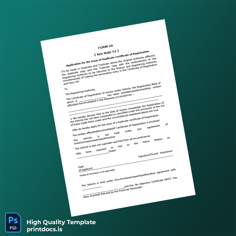 Printable India Registration Certificate Template (Word & PDF) Image Preview