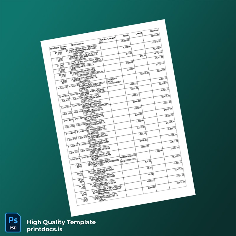 India Reserve Bank Of India Bank Statement Template in Word and PDF formats page 2