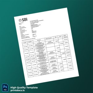 India SBI Account Statement Template in Word and PDF formats
