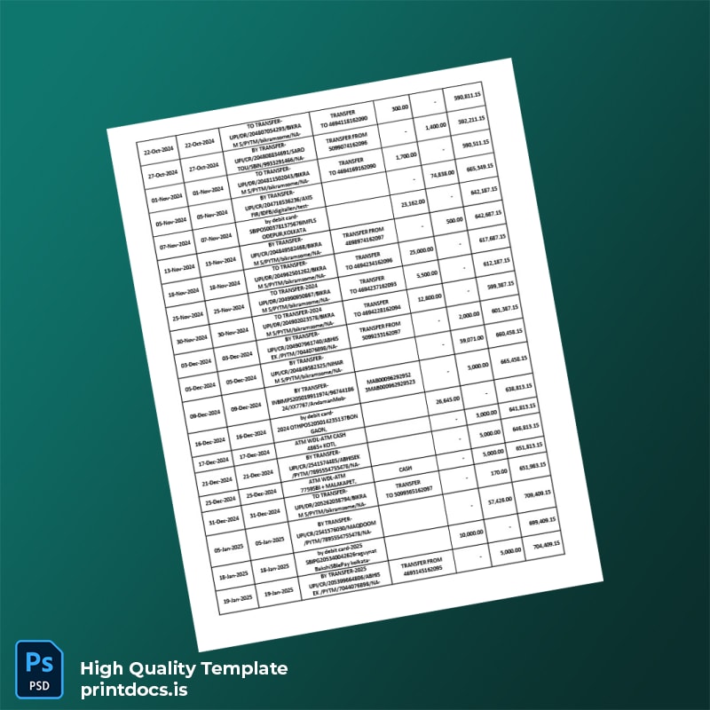 India SBI Account Statement Template in Word and PDF formats page 3