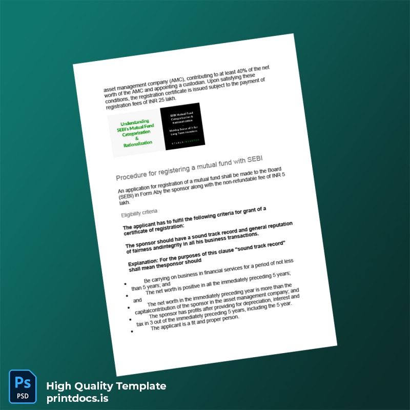 Printable India SEBI Mutual Fund Registration Certificate Template in Word and PDF formats page 2 Image Preview - PrintDocs