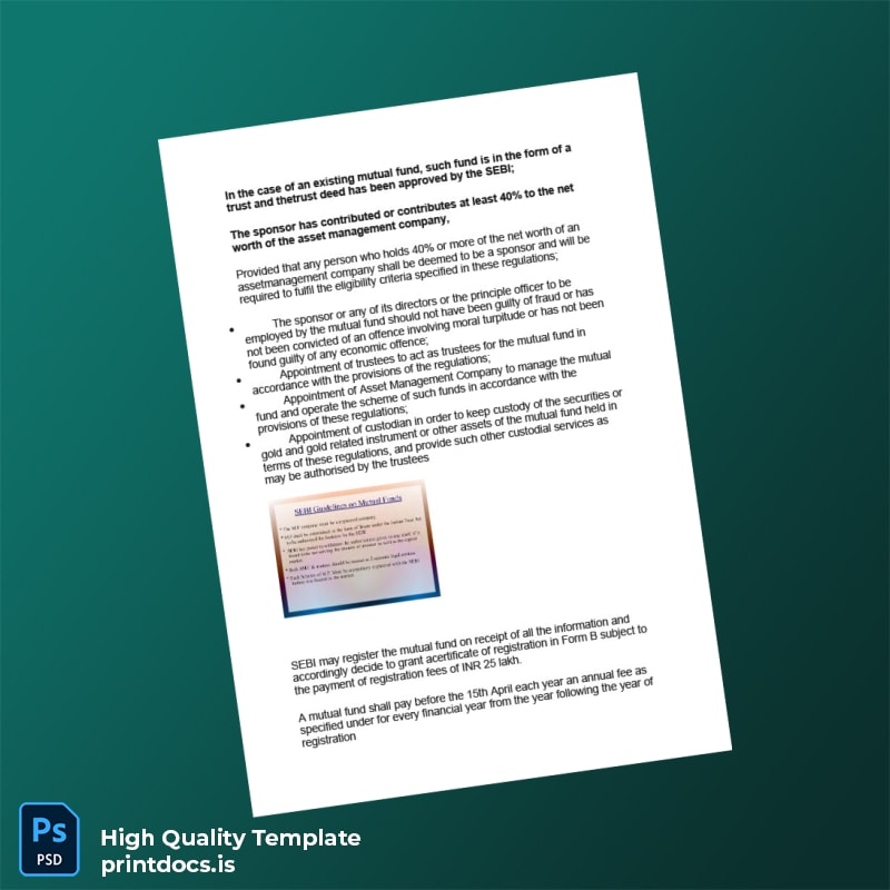 Printable India SEBI Mutual Fund Registration Certificate Template in Word and PDF formats page 3 Image Preview - PrintDocs