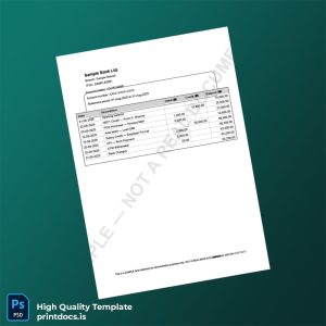 India Sample Bank Statement Template in Word and PDF formats