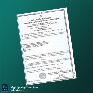 Printable India Securities and Exchange Board of India Certificate of Registration Template (Word & PDF) Image Preview - PrintDocs