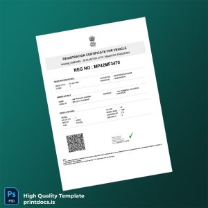 Printable India Shajapur DTO Vehicle Registration Certificate Template (Word & PDF) Image Preview
