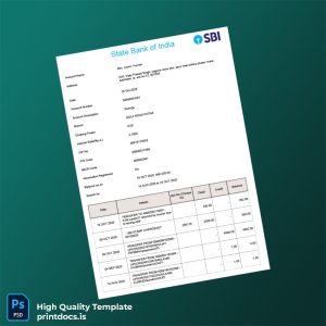 India State Bank of India Account Statement Template in Word and PDF formats