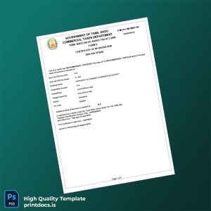 Printable India Tamil Nadu Commercial Registration Certificate Template (Word & PDF) Image Preview