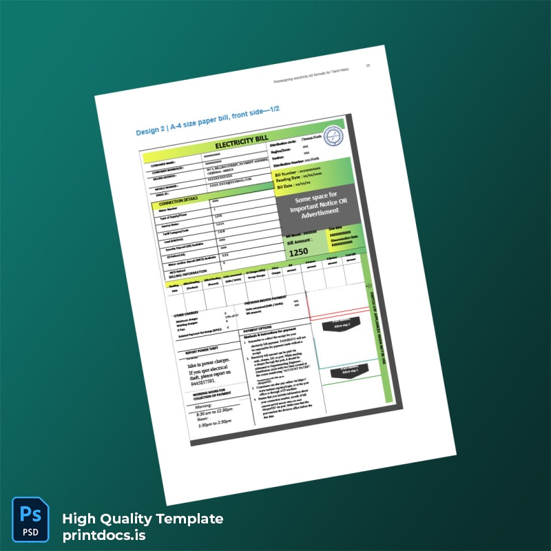 India Tamil Nadu Electricity Board Editable Electricity Bill Template in Word and PDF formats page 3