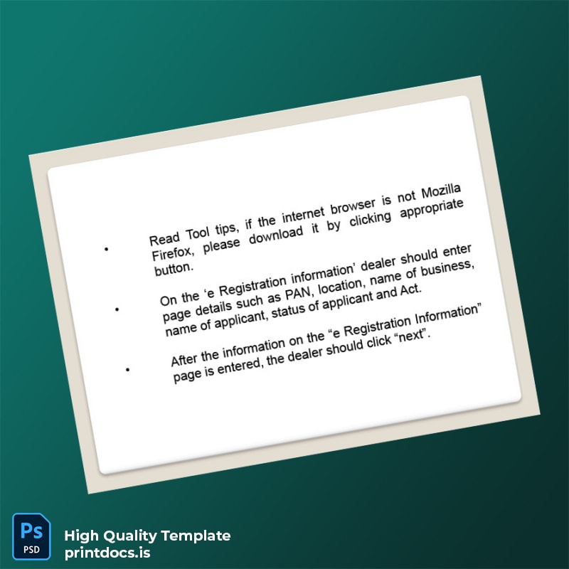 Printable India Tax Authority VAT Registration Certificate Template in Word and PDF formats page 4 Image Preview