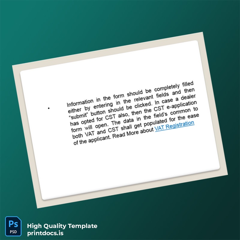 Printable India Tax Authority VAT Registration Certificate Template in Word and PDF formats page 6 Image Preview