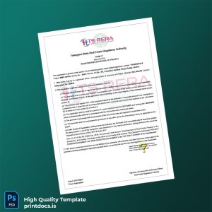 Printable India Telangana Real Estate Regulatory Authority Registration Certificate Template (Word & PDF) Image Preview - PrintDocs