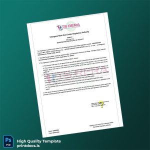 Printable India Telangana State Real Estate Regulatory Authority Registration Certificate Template (Word & PDF) Image Preview - PrintDocs