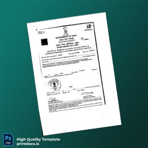 Printable India Trade Marks Registry Certificate of Registration Template (Word & PDF) Image Preview - PrintDocs