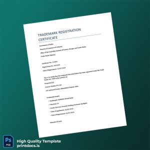Printable India Trade Marks Registry Trademark Registration Certificate Template (Word & PDF) Image Preview - PrintDocs