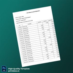 India UCO Bank Statement Template in Word and PDF formats