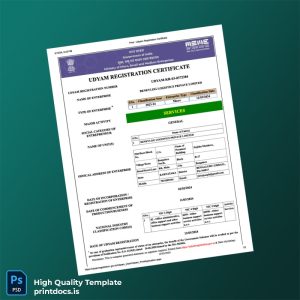 Printable India UDYAM MSME Registration Certificate Template (Word & PDF) Image Preview - PrintDocs