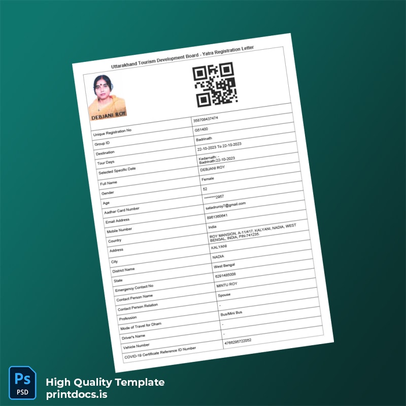 Printable India UTDB Yatra Registration Letter Template in Word and PDF formats page 3 Image Preview - PrintDocs