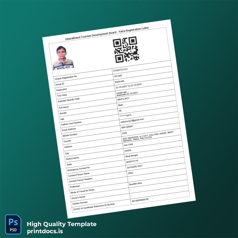 Printable India UTDB Yatra Registration Letter Template in Word and PDF formats page 5 Image Preview - PrintDocs