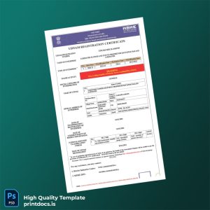 Printable India Udyam Ministry of Micro Small and Medium Enterprises Registration Certificate Template (Word & PDF) Image Preview - PrintDocs