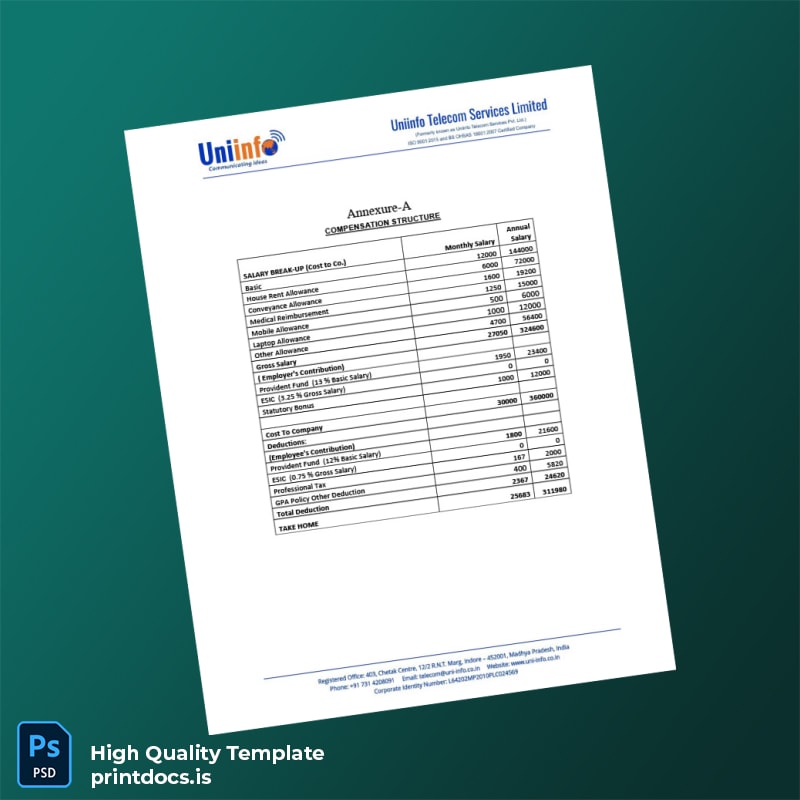 Printable India Uniinfo Telecom Services Ltd Employment Verification Letter Template in Word and PDF formats page 3 Image Preview - PrintDocs