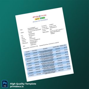 India Union Bank Bank Statement Template in Word and PDF formats