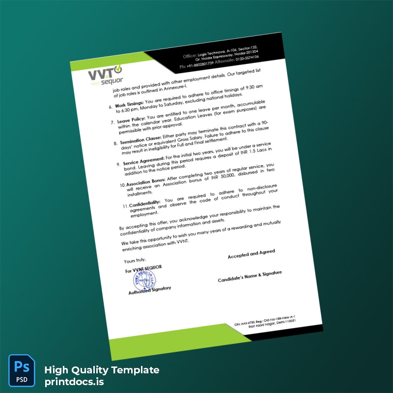 Printable India VVNT SeQuor Employment Verification Letter Template in Word and PDF formats page 2 Image Preview - PrintDocs