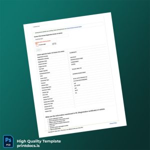 Printable India Vahan Authority Vehicle Registration Certificate Template (Word & PDF) Image Preview - PrintDocs