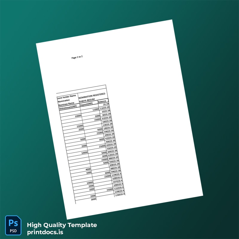 India Visa Inc Bank Statement Template in Word and PDF formats page 3