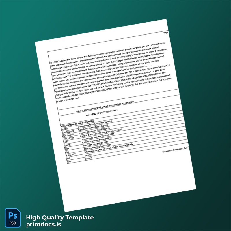 India Visa Inc Bank Statement Template in Word and PDF formats page 5