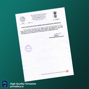 Printable India West Bengal Nursing Council Registration Certificate Template (Word & PDF) Image Preview - PrintDocs