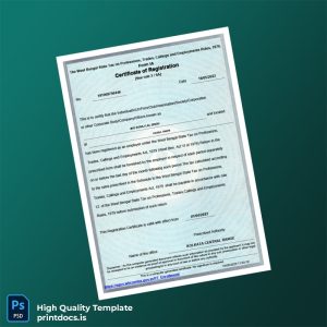 Printable India West Bengal State Tax Department Registration Certificate Template (Word & PDF) Image Preview