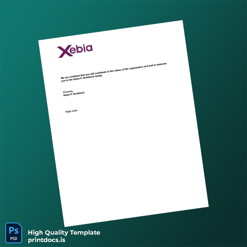 Printable India Xebia IT Employment Verification Letter Template in Word and PDF formats page 2 Image Preview - PrintDocs