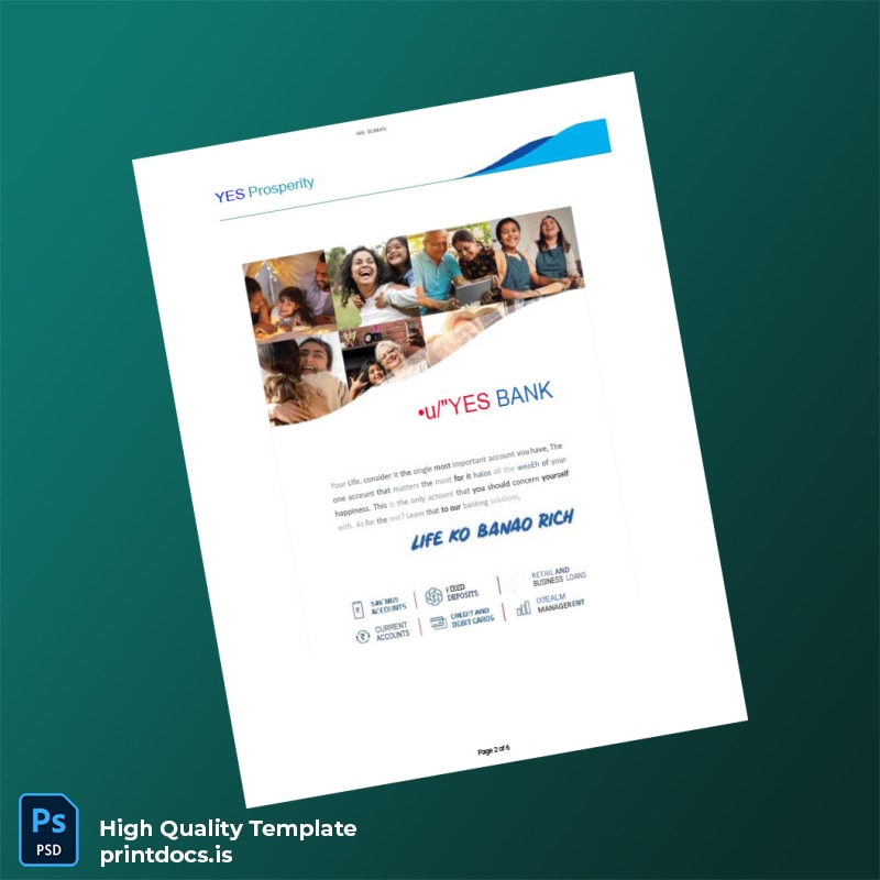 India YES Bank Statement Template in Word and PDF formats page 2