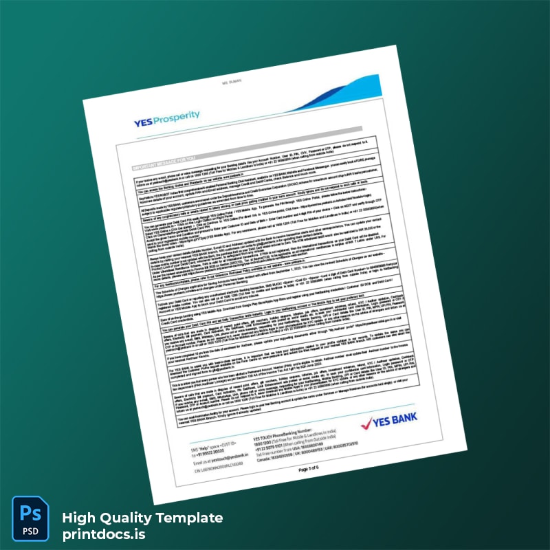 India YES Bank Statement Template in Word and PDF formats page 5