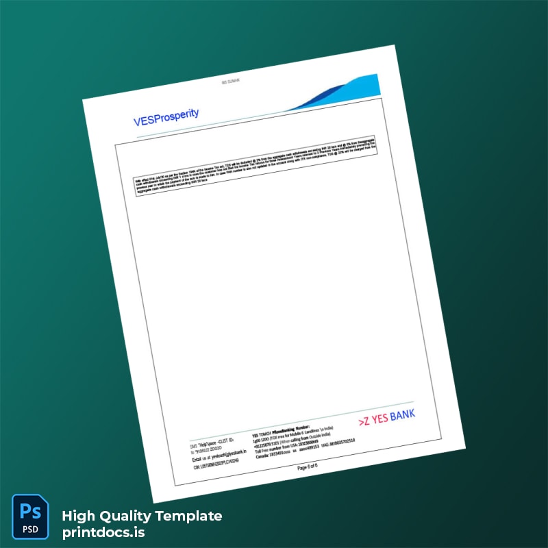 India YES Bank Statement Template in Word and PDF formats page 6