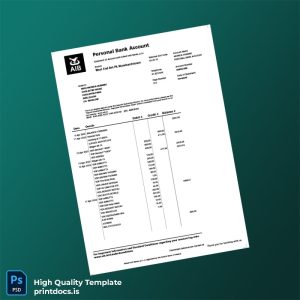 Ireland Allied Irish Banks Bank Statement Template in Word and PDF formats