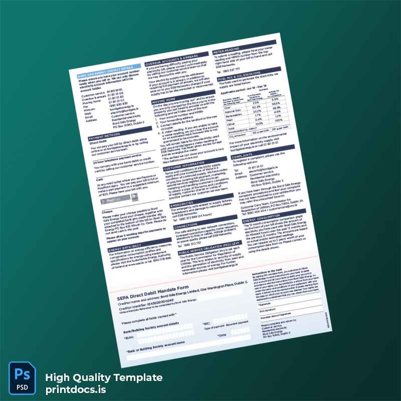 Ireland Bord G Is Energy Editable Electricity Bill Template in Word and PDF formats page 3