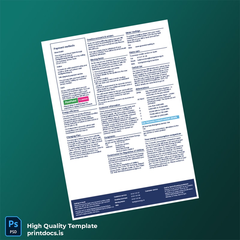 Ireland Bord G Is Energy Limited Editable Gas Bill Template in Word and PDF formats page 2