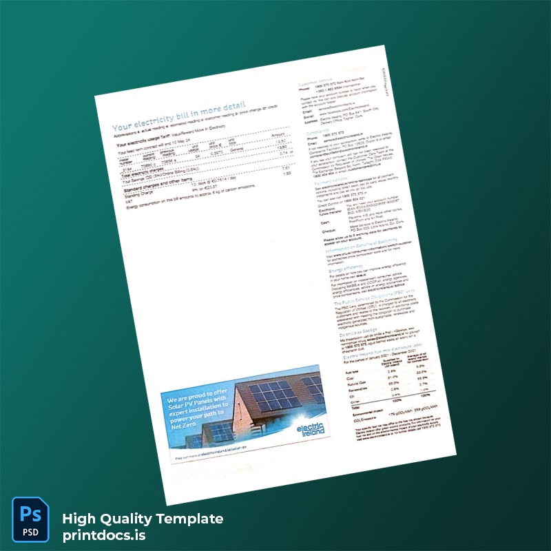 Ireland Electric Ireland Editable Electricity Bill Template in Word and PDF formats page 2