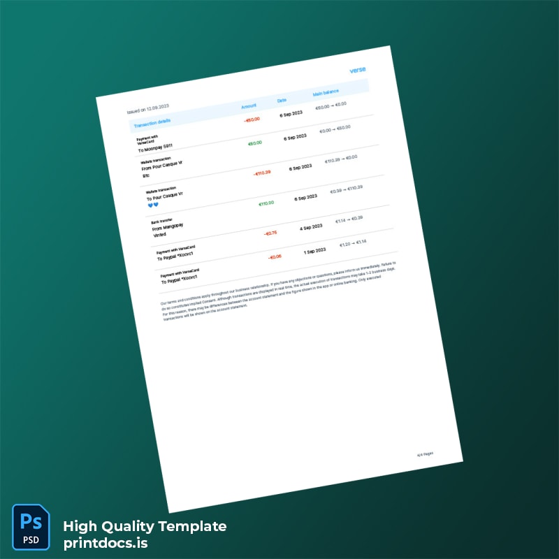 Ireland Verse Bank Statement Template in Word and PDF formats page 4