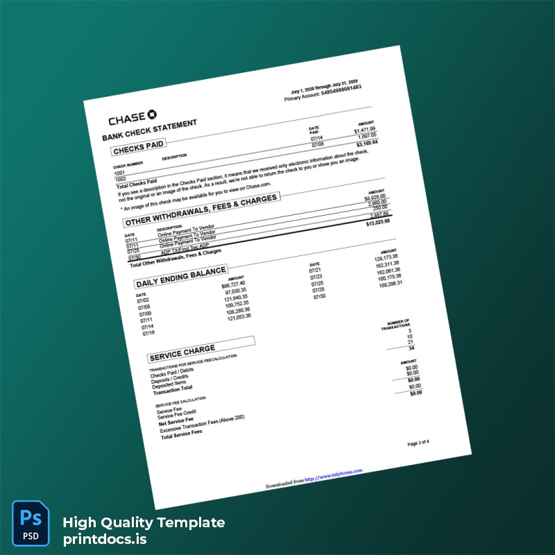 Italy Bank Statement Template in Word and PDF formats page 3