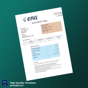 Italy ERG Editable Electricity Bill Template in Word and PDF formats