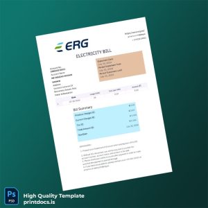 Italy ERG Editable Utility Bill Template in Word and PDF formats