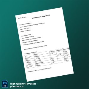 Italy Unicredit Bank Statement Template in Word and PDF formats