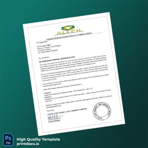 Printable Jamaica Aleph Latin America and Caribbean Limited Employment Verification Letter Template (Word & PDF) Image Preview - PrintDocs