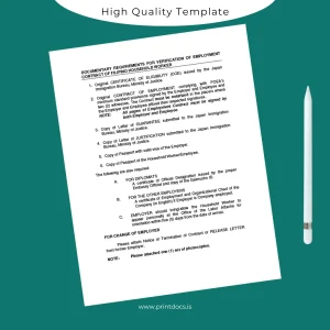 Printable Japan Employer Employment Verification Letter Template (Word & PDF) Image Preview - PrintDocs